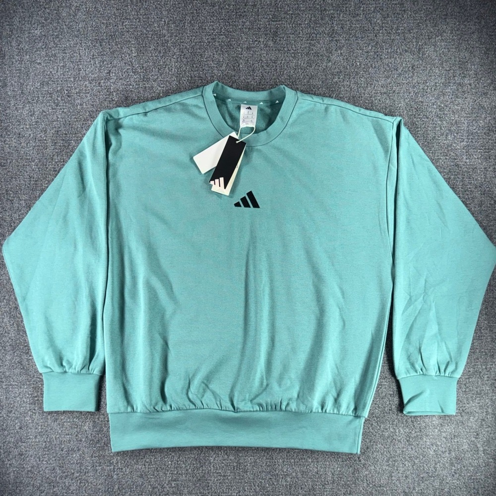 Adidas Mens Sportswear 3-Bar Logo Fleece Sweatshirt Teal XL New